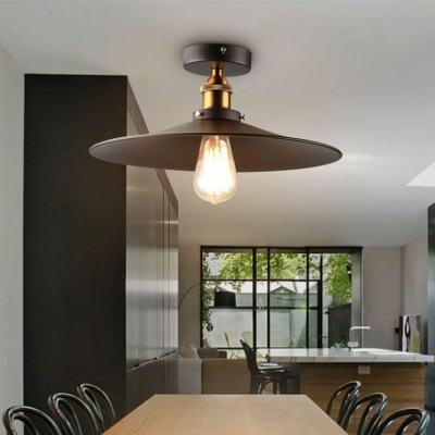 1-Light Semi Flush Mount Light Loft Style Cone Shaped Metal Light Fixtures Ceiling