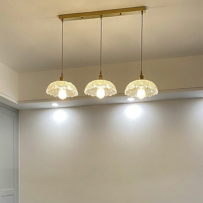 3 Lights Dome Shade Hanging Light Retro Style Glass Pendant Light for Living Room
