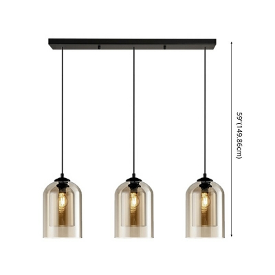 3 Lights Modern Style Cylindrical Shade Pendant Light Glass Hanging Light for Dinning Room