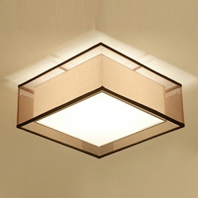 5-Light Flush Mount Light Traditional Style Square Shape Fabric Ceiling Mount Light Fixture