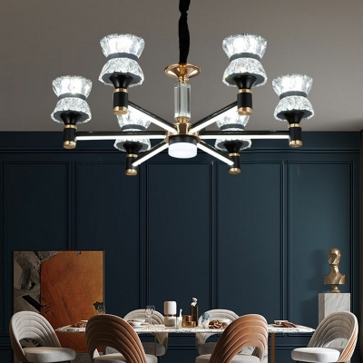 6 Lights LED Pendant Light Modern Style Minimalism Metal Crystal Chandelier Light for Living Room