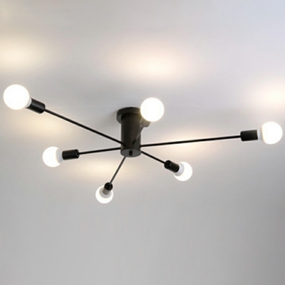 6 Lights Metal Industrial Flush Mount Ceiling Lights Vintage Semi Flush Pendant Light for Living Room