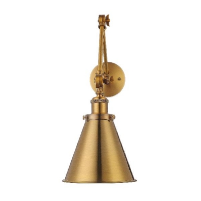Brass 1Lt Cone Industrial Wall Light With Adjustable Arm for Living Room Bedside Hallway
