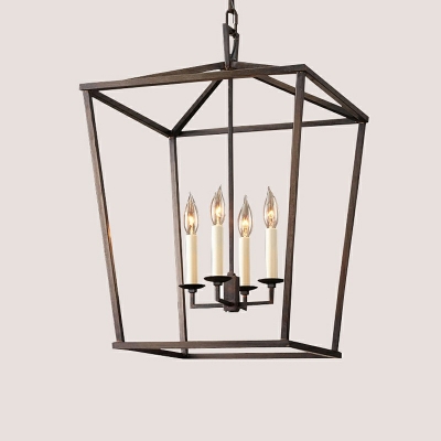 Lantern Pendant Lighting Industrial Vintage Metal 4 Lamps Gold Lantern Chandelier for Dinning Room
