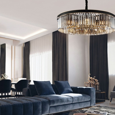 Modern Crystal Chandelier Round Prismatic Optical Crystal Ceiling Fixture