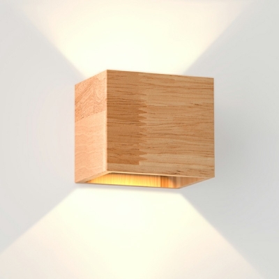 Modern Style LED Wall Sconce Nordic Style Minimalism Wood Cube Wall Light for Bedside