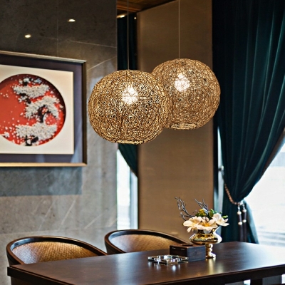 Rattan Globe LED Hanging Light Southeast Asia Style Pendant Light for Dinning Room
