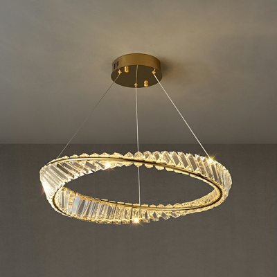 Single Tier Round Suspension Pendant Faceted Clear Crystal Prism Hanging Ceiling Light