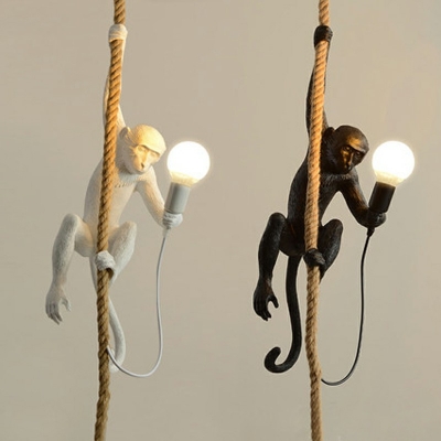 Unique Swag Monkey Pendant Light Hand-Wrapped Rope Commercial Pendant Lighting