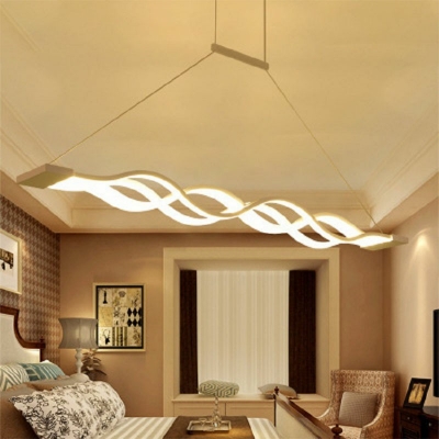 White Linear Island Lighting Modern LED Light Minimalism Hanging Pendant Lights for Living Room