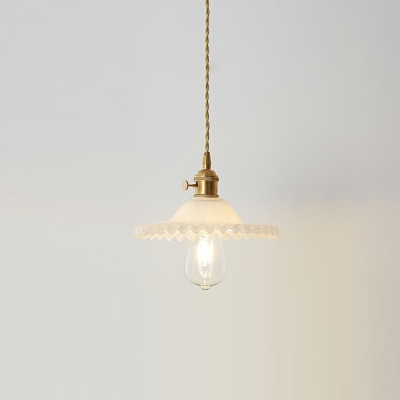 1 Light Antique Ribbed Glass Pendant Light Fixture Warm Brass Hanging Light