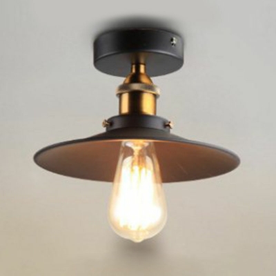 1-Light Semi Flush Mount Light Loft Style Cone Shaped Metal Light Fixtures Ceiling