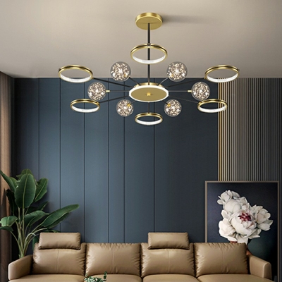 12 Lights Round Shade Hanging Light Modern Style Acrylic Pendant Light for Living Room