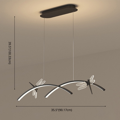 2-Light Over Island Lighting Minimalism Style Arched Line Shape Metal Hanging Ceiling Lights