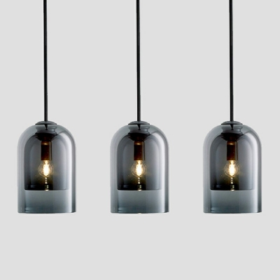 3 Lights Modern Style Cylindrical Shade Pendant Light Glass Hanging Light for Dinning Room