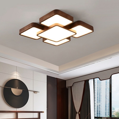 5 Lights LED Flushmount Light Modern Style Japanese Style Wood Acrylic Celling Light for Living Room
