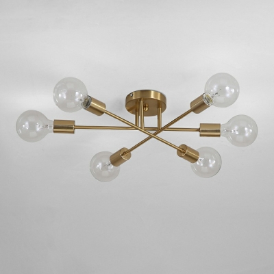 6-Light Flush Mount Chandelier Lighting Industrial Style Sputnik Shape Metal Ceiling Light Fixture