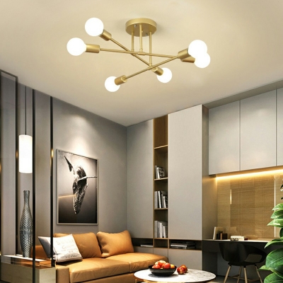 Industrial Style Sputnik Semi Flush Mount Light Metal 6 Light Ceiling Light for Bedroom