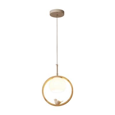 1-Light Ceiling Hanging Pendant Light Simple Style Ring Shape Wood Down Lighting