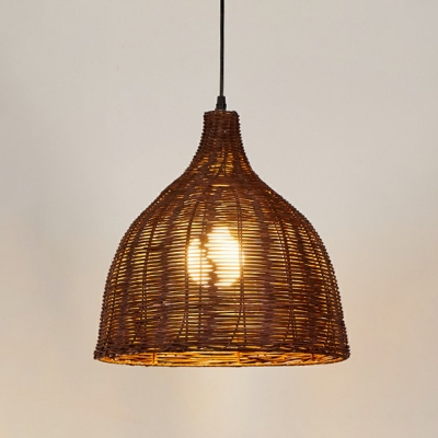 1-Light Hanging Ceiling Light Asian Style Bell Shape Rattan Pendant Lighting