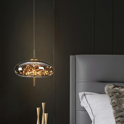 1-Light Hanging Lamp Modern Style Oval Shape Glass Ceiling Pendant Light