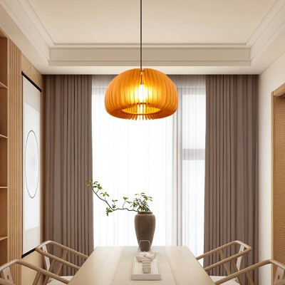 1-Light Hanging Light Kit ​Modern Style Bowl Shape Wood Ceiling Pendant Light