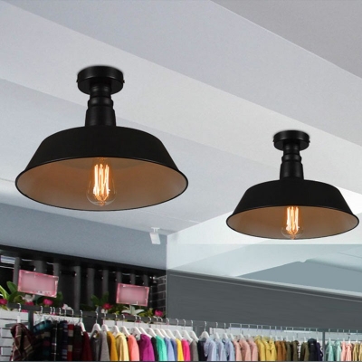 1-Light Semi Flush Mount Lighting Antiqued Style Warehouse Shape Metal Ceiling Mount