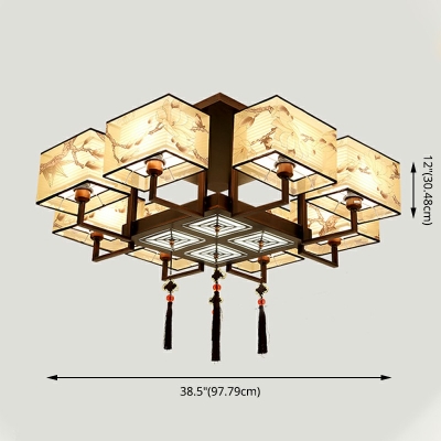 12-Light Ceiling Lamp Traditional Style Square Shape Fabric Flush Mount Light