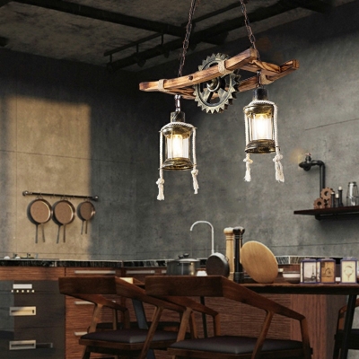 2-Light Chandelier Lighting Fixtures Antique Style Lantern ​Shape Wood Ceiling Hung Fixtures