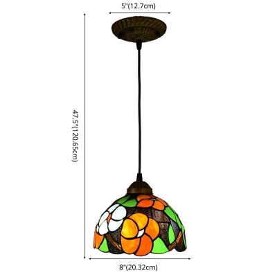 Color Flower Pendant Lighting Fixtures Domed Tiffany-Style 1 Lights Victorian Hanging Lamps