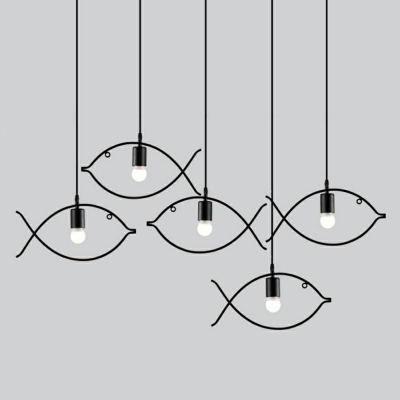 Fish Shade Pendant Lighting Fixtures Black Industrial Living Room Hanging Ceiling Lights