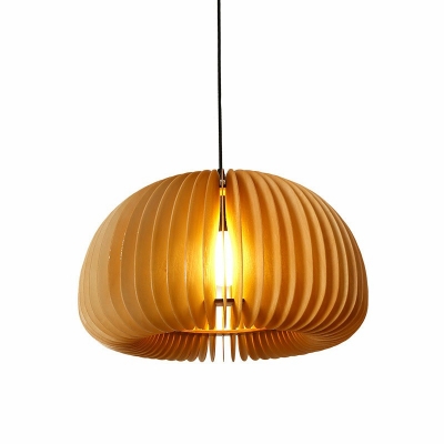Round Wood Pendants Light Contemporary Simplicity Hanging Light Fixtures Japanese Style 1 Light for Dinning Room
