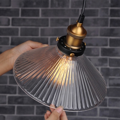 1-Light Industrial Ceiling Lights Cone Glass Pendant in Brown