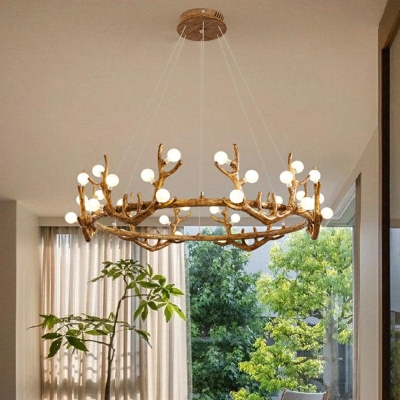48-Light Chandelier Lighting Cottage Style  Faux Antler Shape Wood Hanging Lights