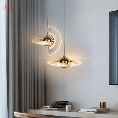 Adjustable Round Ceiling Light Crystal Metal 1 Light Contemporary LED Pendant Lights for Bedroom