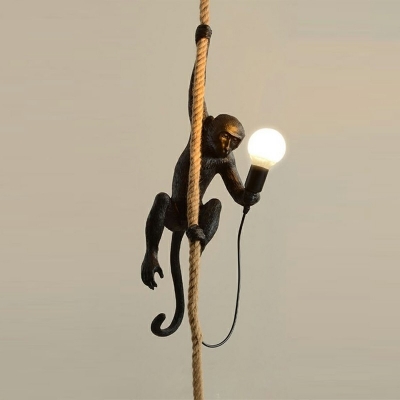 Industrial-Style Swag Monkey Pendant Light Hand-Wrapped Rope Commercial Pendant Lamp