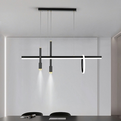 Modern Style Linear Shaped Island Pendant Metal 4 Light Island Light in Black for Restaurant