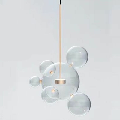 Multiple Glass Ball Pendant Light Clear Glass Hanging Lamp in Gold