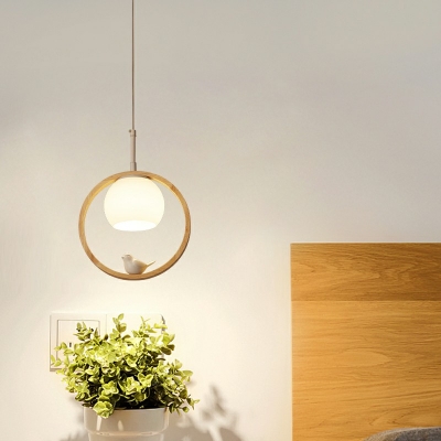 Wood 1 Light Globe and Birds Down Lighting Bedroom Modernd Minimalism Hanging Pendant Lights