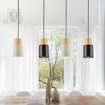 Wood Black 1 Light Cylinder Pendants Light Modern Minimalist Ceiling Light Fixtures for Bearoom