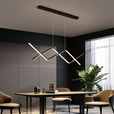 2-Light Island Ceiling Light Minimal Style Liner Shape Metal Pendant Lighting Fixtures