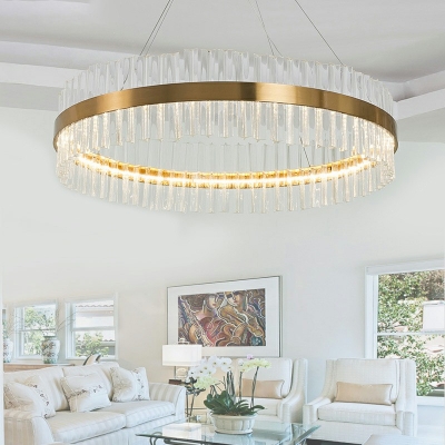 Circular Crystal Rod Pendants Light Brass 1 Light Modern Living Room Hanging Light Fixtures