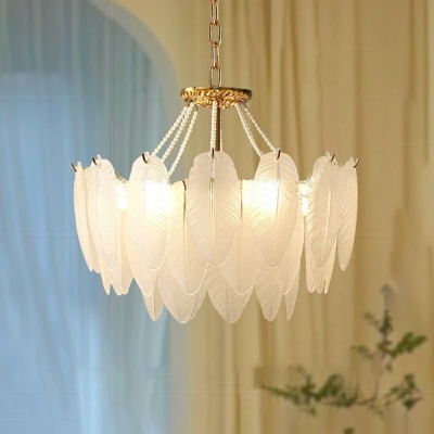 Glass Feather Chandelier Lighting Fixtures Modern Elegant Hanging Chandelier for Living Room