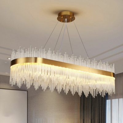 Modern Style LED Island Light Platting Metal Crystal Oval Nordic Style Pendant Light for Living Room