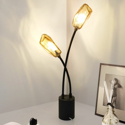 Modernism Nights and Lamp 2 Light Glass Black Color Table Lamp for Bedroom