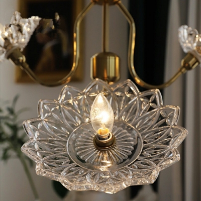 Traditional Chandelier Lighting Fixtures Flower Glass 6 Lights Vintage Living Room Hanging Ceiling Lights