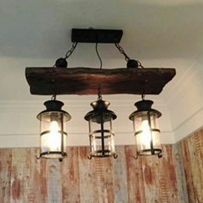  3 Lights Black Linear Chandelier Industrial Vintage Living Room Island Lighting Fixtures