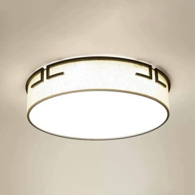 1-Light Flush Mount Light Traditional Style Drum Shape Fabric Ceiling Lighting