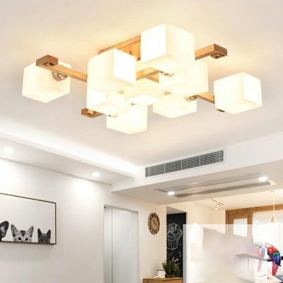 9 Lights LED Flushmount Light Modern Style Japanese Style Wood Acrylic Celling Light for Living Room