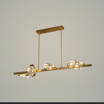 Island Light Fixture 10 Lights Modern Contracted Metal and Crystal Shade Hanging Ceiling Light for Kitchen
